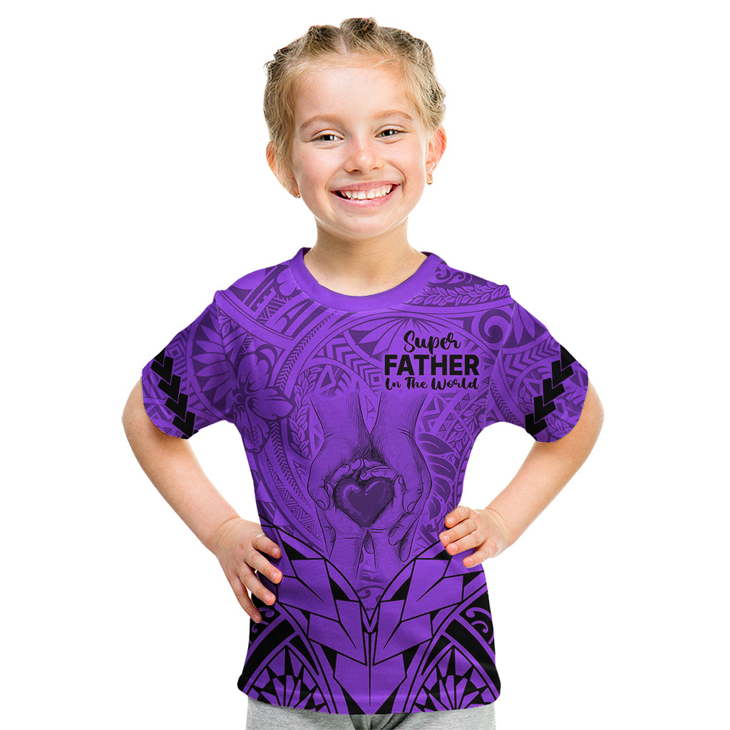 Personalised Polynesian Father's Day Gift For Dad Kid T Shirt Super Father In The World - Purple Polynesian Pattern - Wonder Print Shop