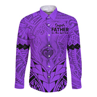 Personalised Polynesian Father's Day Gift For Dad Long Sleeve Button Shirt Super Father In The World - Purple Polynesian Pattern - Wonder Print Shop
