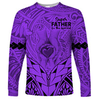Personalised Polynesian Father's Day Gift For Dad Long Sleeve Shirt Super Father In The World - Purple Polynesian Pattern - Wonder Print Shop