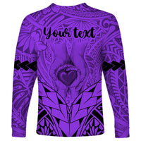 Personalised Polynesian Father's Day Gift For Dad Long Sleeve Shirt Super Father In The World - Purple Polynesian Pattern - Wonder Print Shop
