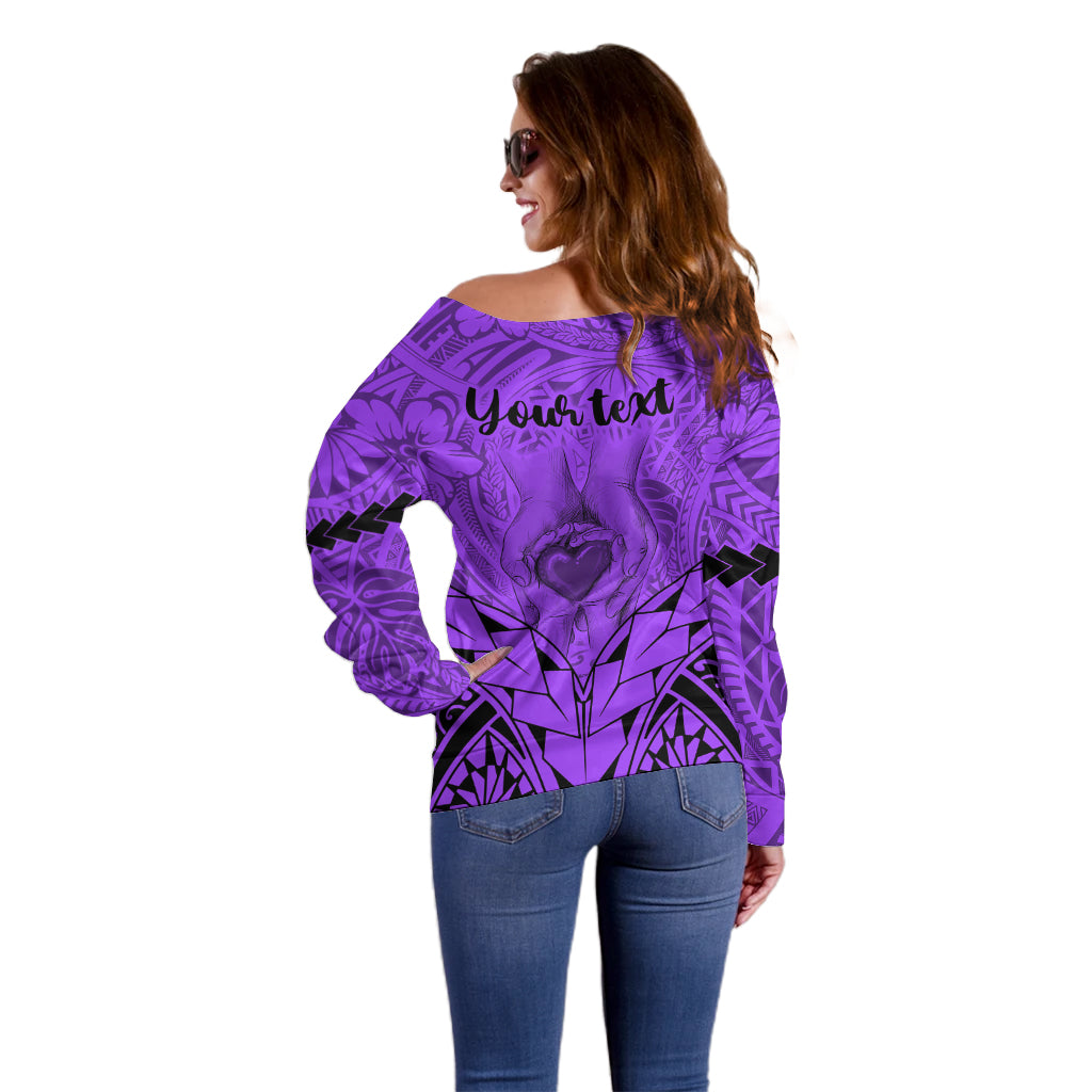 Personalised Polynesian Father's Day Gift For Dad Off Shoulder Sweater Super Father In The World - Purple Polynesian Pattern - Wonder Print Shop