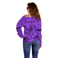 Personalised Polynesian Father's Day Gift For Dad Off Shoulder Sweater Super Father In The World - Purple Polynesian Pattern - Wonder Print Shop