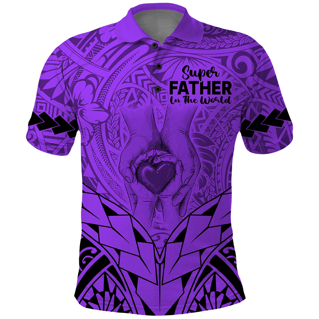 personalised-polynesian-fathers-day-gift-for-dad-polo-shirt-super-father-in-the-world-purple-polynesian-pattern