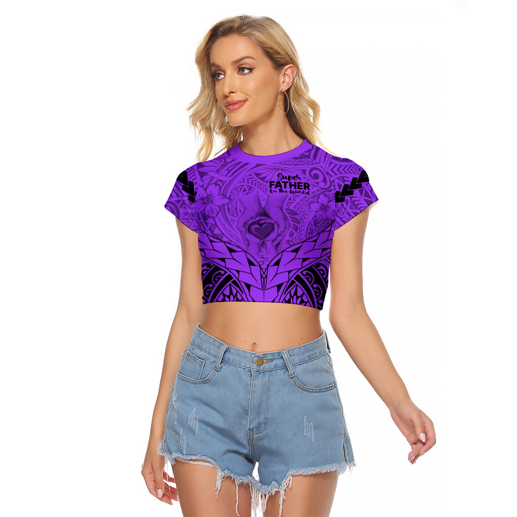 Personalised Polynesian Father's Day Gift For Dad Raglan Cropped T Shirt Super Father In The World - Purple Polynesian Pattern - Wonder Print Shop