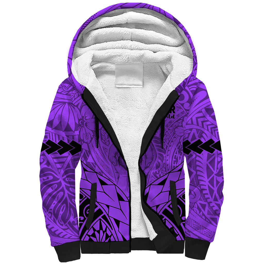 Personalised Polynesian Father's Day Gift For Dad Sherpa Hoodie Super Father In The World - Purple Polynesian Pattern - Wonder Print Shop