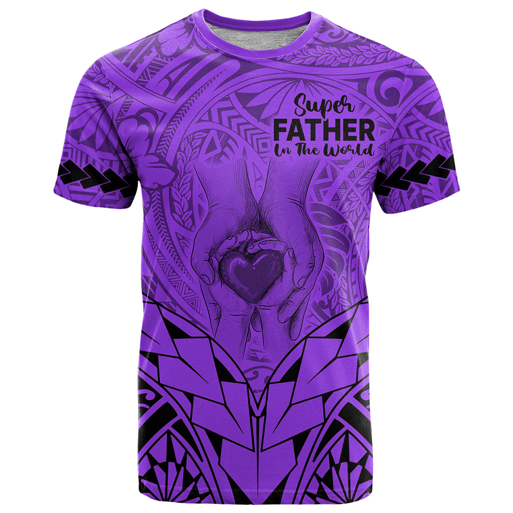 Personalised Polynesian Father's Day Gift For Dad T Shirt Super Father In The World - Purple Polynesian Pattern - Wonder Print Shop