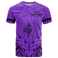 Personalised Polynesian Father's Day Gift For Dad T Shirt Super Father In The World - Purple Polynesian Pattern - Wonder Print Shop