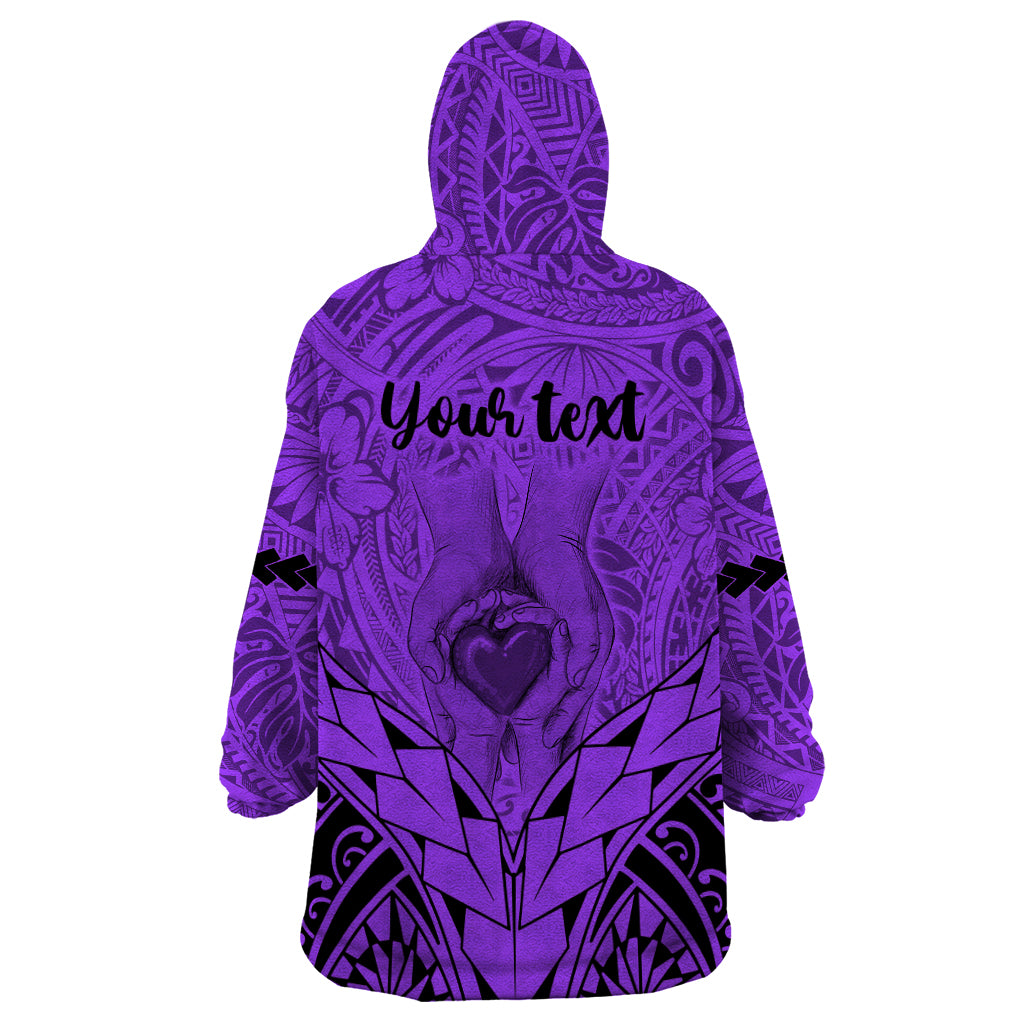 Personalised Polynesian Father's Day Gift For Dad Wearable Blanket Hoodie Super Father In The World - Purple Polynesian Pattern - Wonder Print Shop