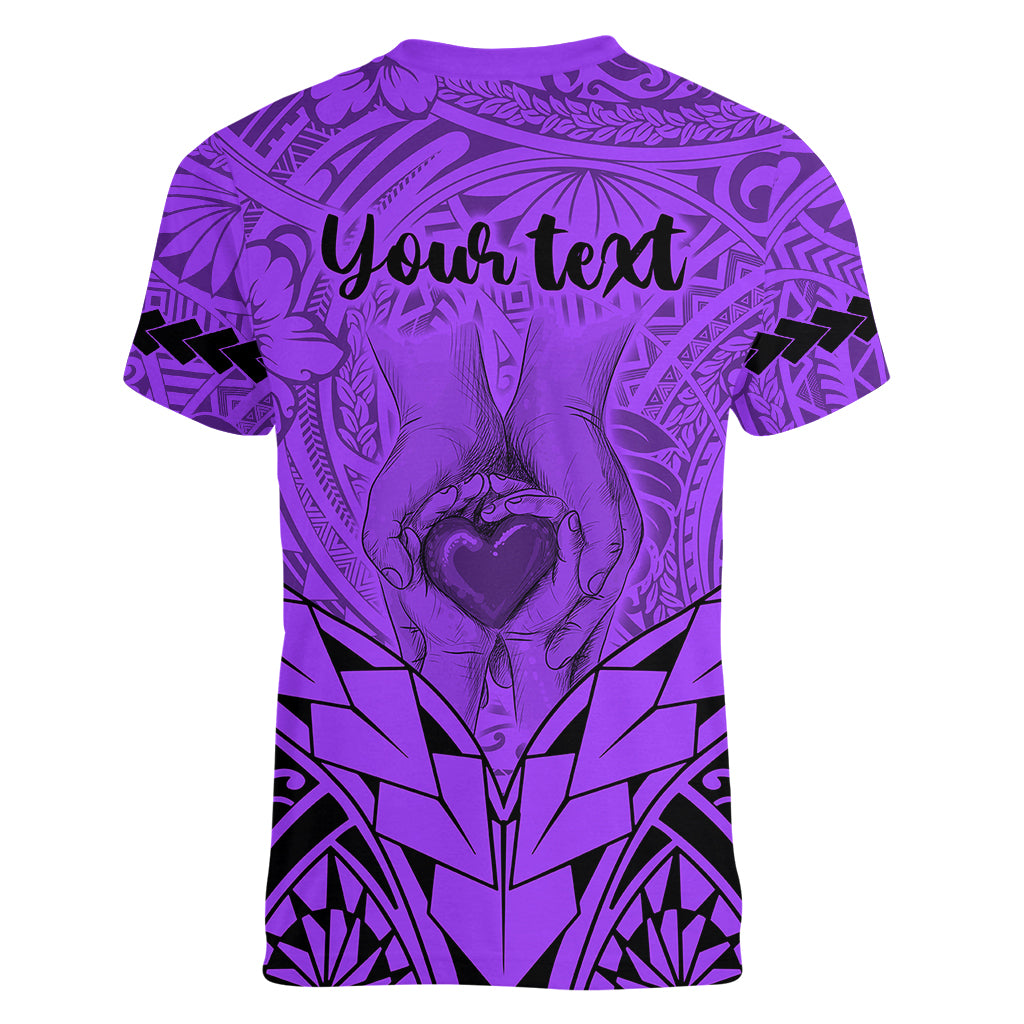 Personalised Polynesian Father's Day Gift For Dad Women V Neck T Shirt Super Father In The World - Purple Polynesian Pattern - Wonder Print Shop