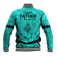 Polynesian Father's Day Gift For Dad Baseball Jacket Super Father In The World - Turquoise Polynesian Pattern LT9 - Wonder Print Shop