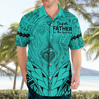Polynesian Father's Day Gift For Dad Hawaiian Shirt Super Father In The World - Turquoise Polynesian Pattern - Wonder Print Shop