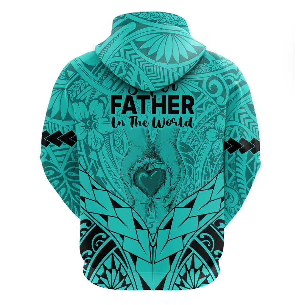 Polynesian Father's Day Gift For Dad Hoodie Super Father In The World - Turquoise Polynesian Pattern - Wonder Print Shop