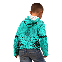 Polynesian Father's Day Gift For Dad Kid Hoodie Super Father In The World - Turquoise Polynesian Pattern - Wonder Print Shop