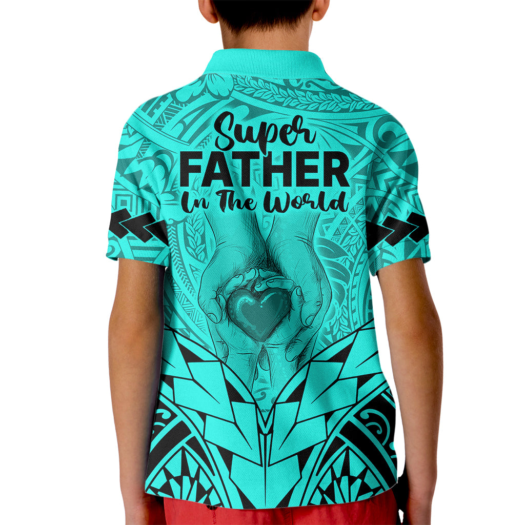 Polynesian Fathers Day Gift For Dad Polo Shirt for Kid Super Father In The World Turquoise Polynesian Pattern - Wonder Print Shop
