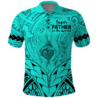 Polynesian Fathers Day Gift For Dad Polo Shirt Super Father In The World Turquoise Polynesian Pattern - Wonder Print Shop