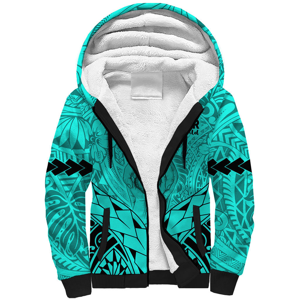 Polynesian Father's Day Gift For Dad Sherpa Hoodie Super Father In The World - Turquoise Polynesian Pattern - Wonder Print Shop