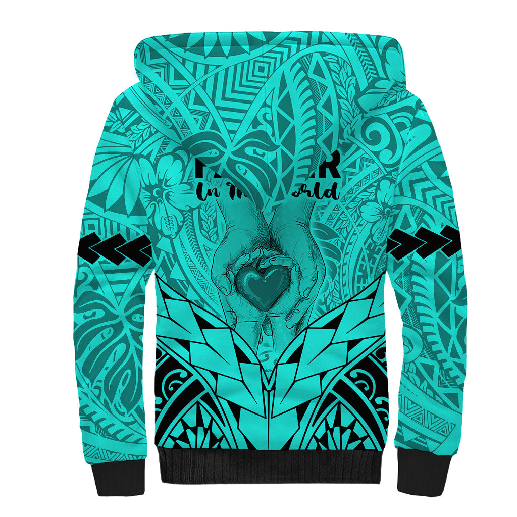 Polynesian Father's Day Gift For Dad Sherpa Hoodie Super Father In The World - Turquoise Polynesian Pattern - Wonder Print Shop