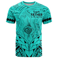 Polynesian Father's Day Gift For Dad T Shirt Super Father In The World - Turquoise Polynesian Pattern - Wonder Print Shop