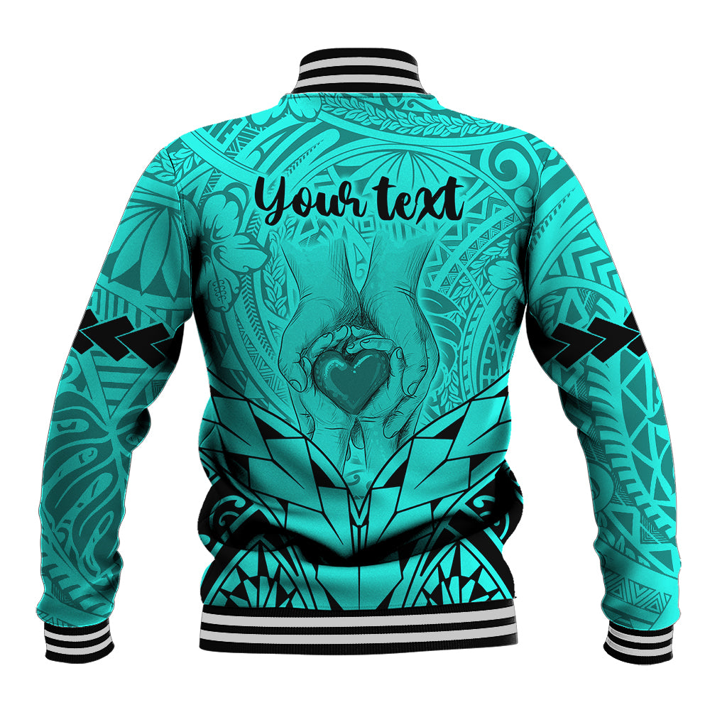 Personalised Polynesian Father's Day Gift For Dad Baseball Jacket Super Father In The World - Turquoise Polynesian Pattern LT9 - Wonder Print Shop