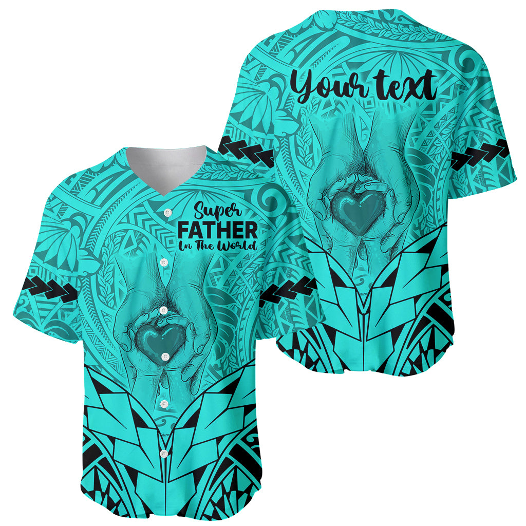 Personalised Polynesian Father's Day Gift For Dad Baseball Jersey Super Father In The World - Turquoise Polynesian Pattern LT9 - Wonder Print Shop