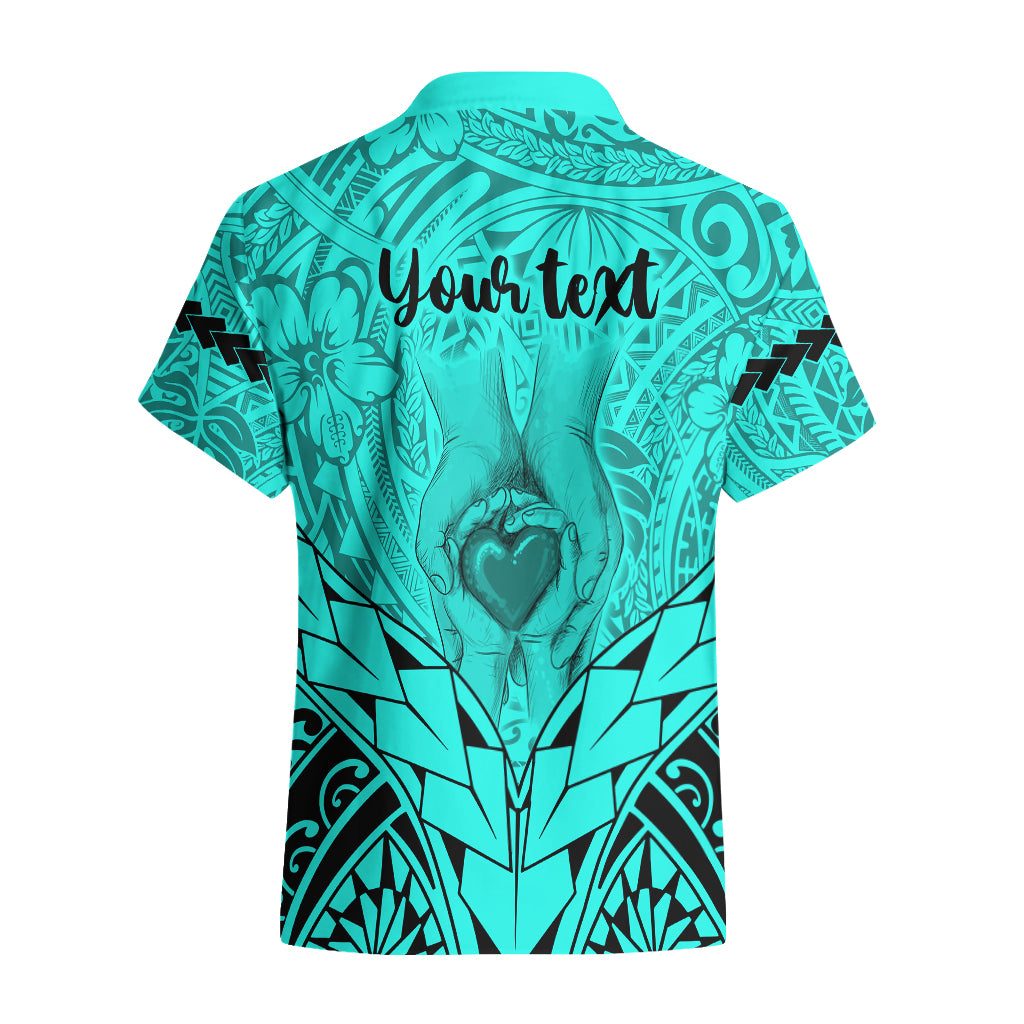 Personalised Polynesian Father's Day Gift For Dad Hawaiian Shirt Super Father In The World - Turquoise Polynesian Pattern - Wonder Print Shop