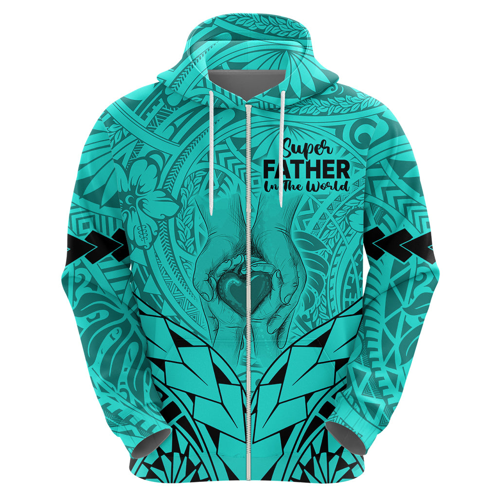 Personalised Polynesian Father's Day Gift For Dad Hoodie Super Father In The World - Turquoise Polynesian Pattern - Wonder Print Shop