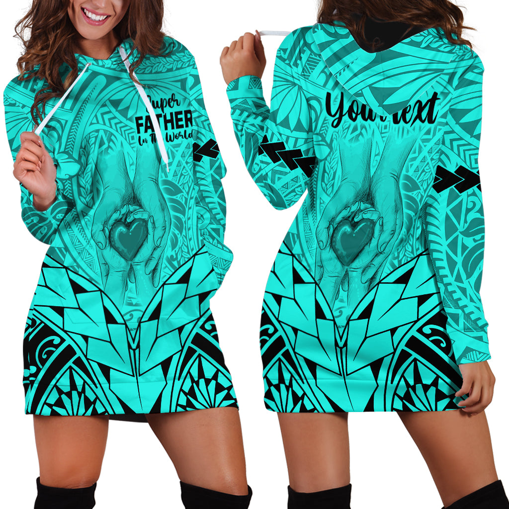 Personalised Polynesian Father's Day Gift For Dad Hoodie Dress Super Father In The World - Turquoise Polynesian Pattern - Wonder Print Shop