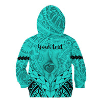 Personalised Polynesian Father's Day Gift For Dad Kid Hoodie Super Father In The World - Turquoise Polynesian Pattern - Wonder Print Shop