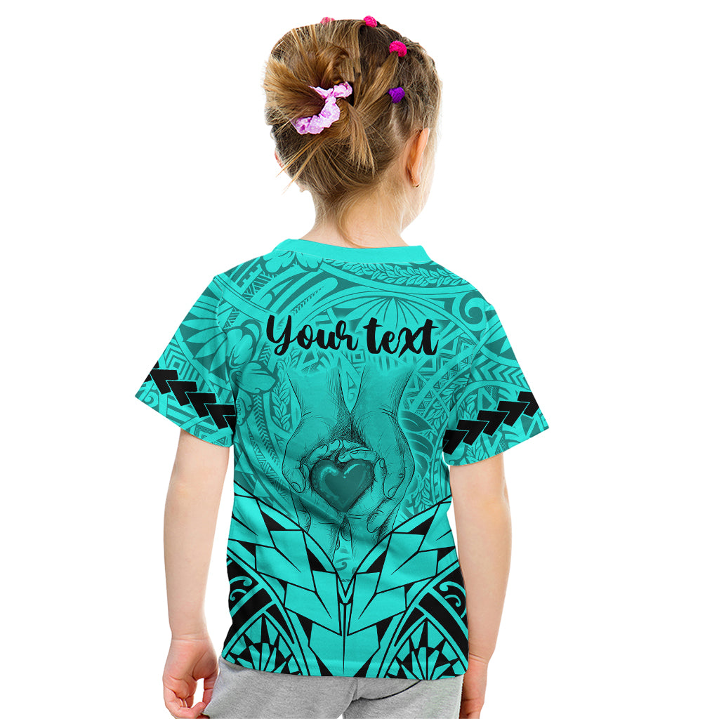 Personalised Polynesian Father's Day Gift For Dad Kid T Shirt Super Father In The World - Turquoise Polynesian Pattern - Wonder Print Shop