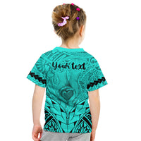 Personalised Polynesian Father's Day Gift For Dad Kid T Shirt Super Father In The World - Turquoise Polynesian Pattern - Wonder Print Shop