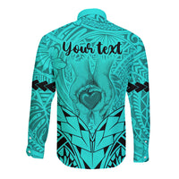Personalised Polynesian Father's Day Gift For Dad Long Sleeve Button Shirt Super Father In The World - Turquoise Polynesian Pattern - Wonder Print Shop