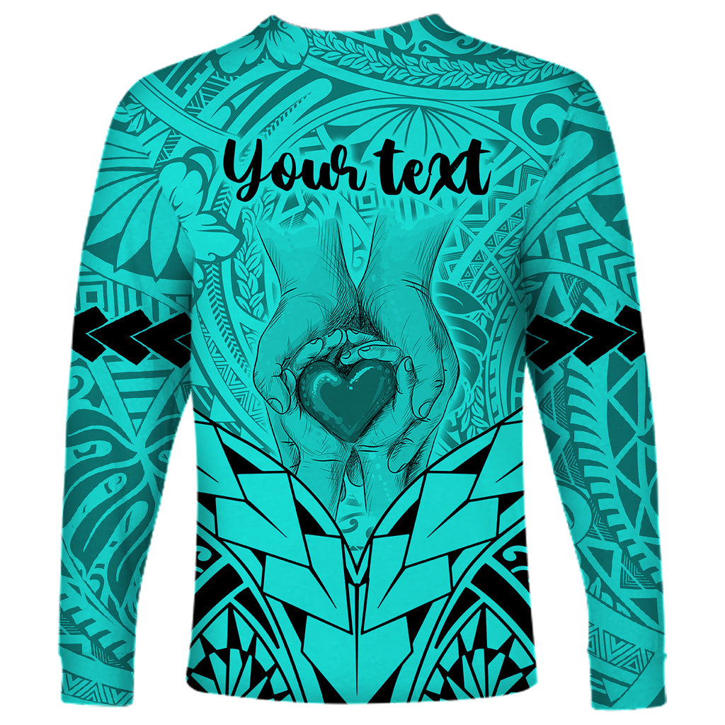 Personalised Polynesian Father's Day Gift For Dad Long Sleeve Shirt Super Father In The World - Turquoise Polynesian Pattern - Wonder Print Shop