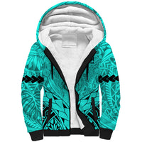 Personalised Polynesian Father's Day Gift For Dad Sherpa Hoodie Super Father In The World - Turquoise Polynesian Pattern - Wonder Print Shop