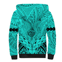 Personalised Polynesian Father's Day Gift For Dad Sherpa Hoodie Super Father In The World - Turquoise Polynesian Pattern - Wonder Print Shop