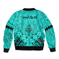 Personalised Polynesian Father's Day Gift For Dad Sleeve Zip Bomber Jacket Super Father In The World - Turquoise Polynesian Pattern - Wonder Print Shop