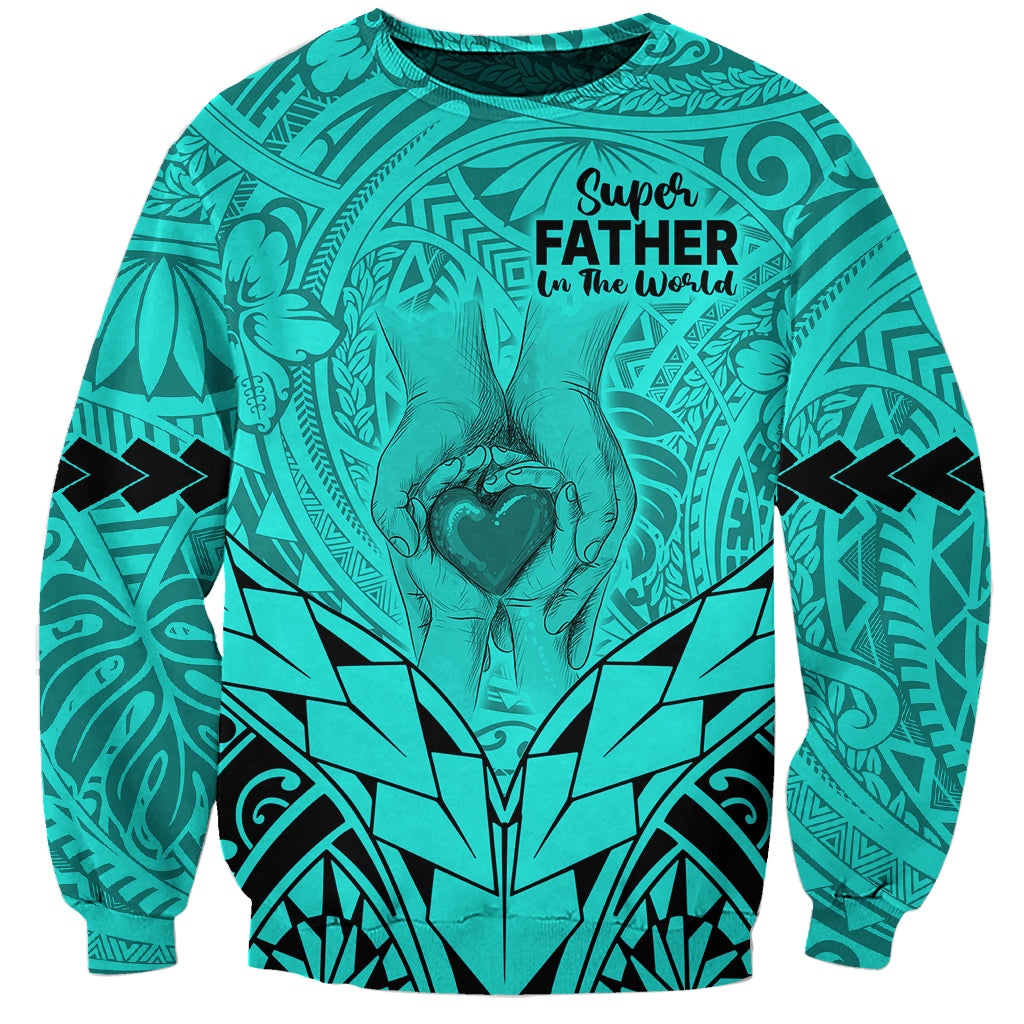 personalised-polynesian-fathers-day-gift-for-dad-sweatshirt-super-father-in-the-world-turquoise-polynesian-pattern