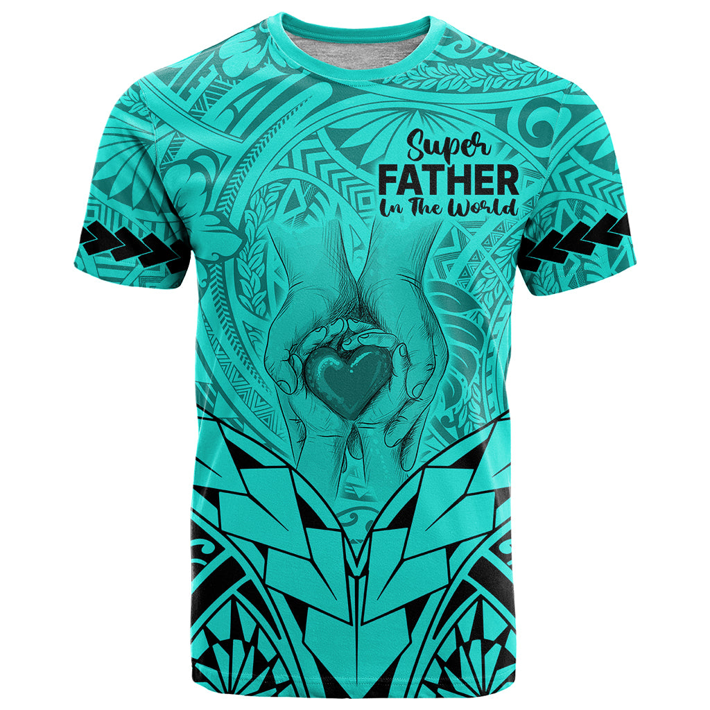 personalised-polynesian-fathers-day-gift-for-dad-t-shirt-super-father-in-the-world-turquoise-polynesian-pattern