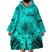 Personalised Polynesian Father's Day Gift For Dad Wearable Blanket Hoodie Super Father In The World - Turquoise Polynesian Pattern - Wonder Print Shop