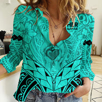 Personalised Polynesian Father's Day Gift For Dad Women Casual Shirt Super Father In The World - Turquoise Polynesian Pattern - Wonder Print Shop