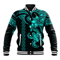 Hawaiian Tribal Baseball Jacket Polynesian Kakau Turtle - Aqua LT9 - Wonder Print Shop