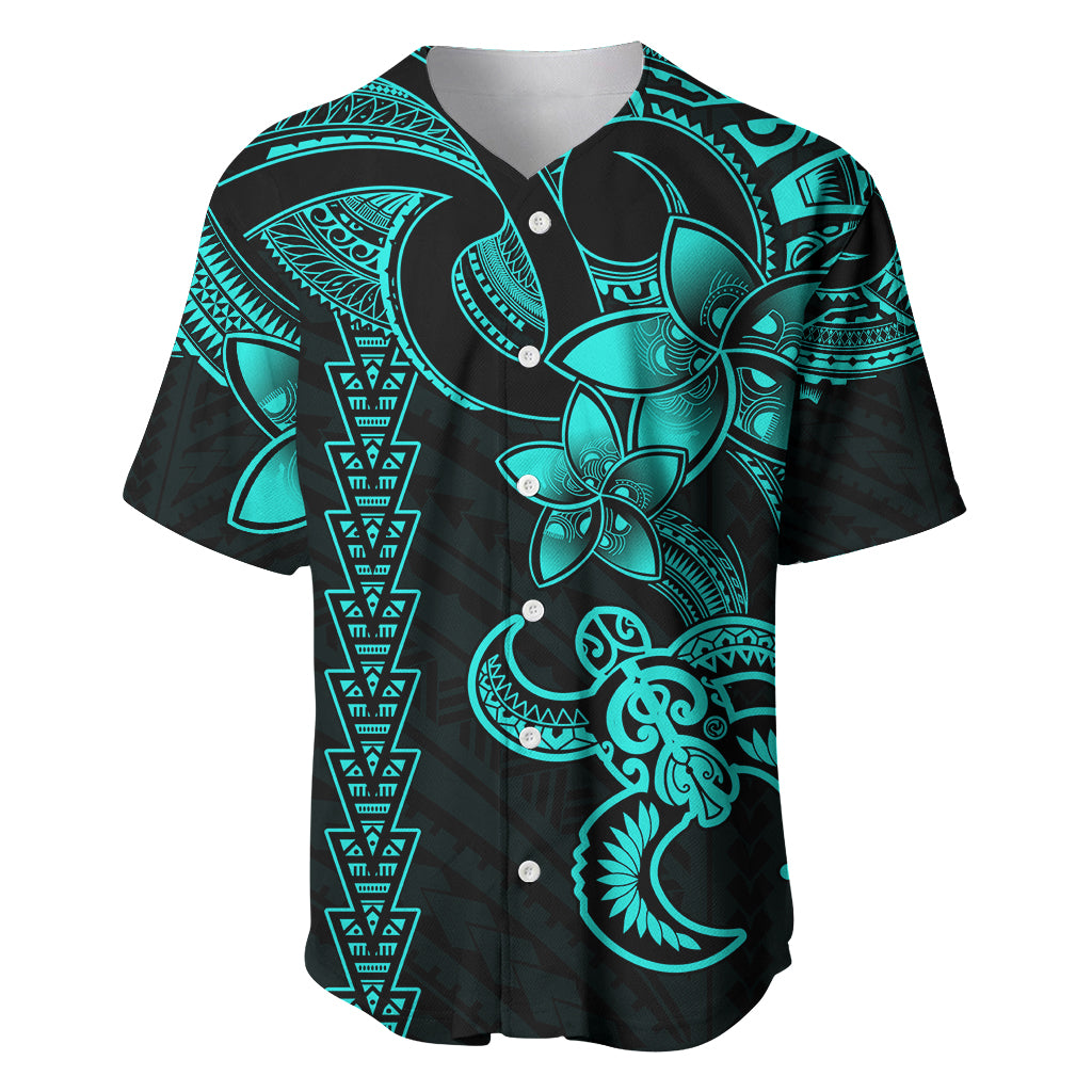 Hawaiian Tribal Baseball Jersey Polynesian Kakau Turtle - Aqua LT9 - Wonder Print Shop
