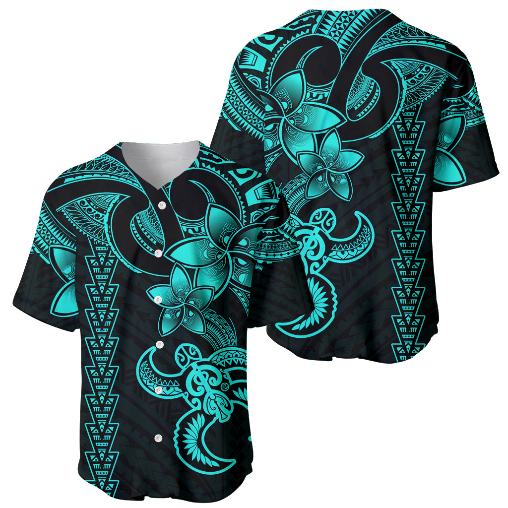 Hawaiian Tribal Baseball Jersey Polynesian Kakau Turtle - Aqua LT9 - Wonder Print Shop
