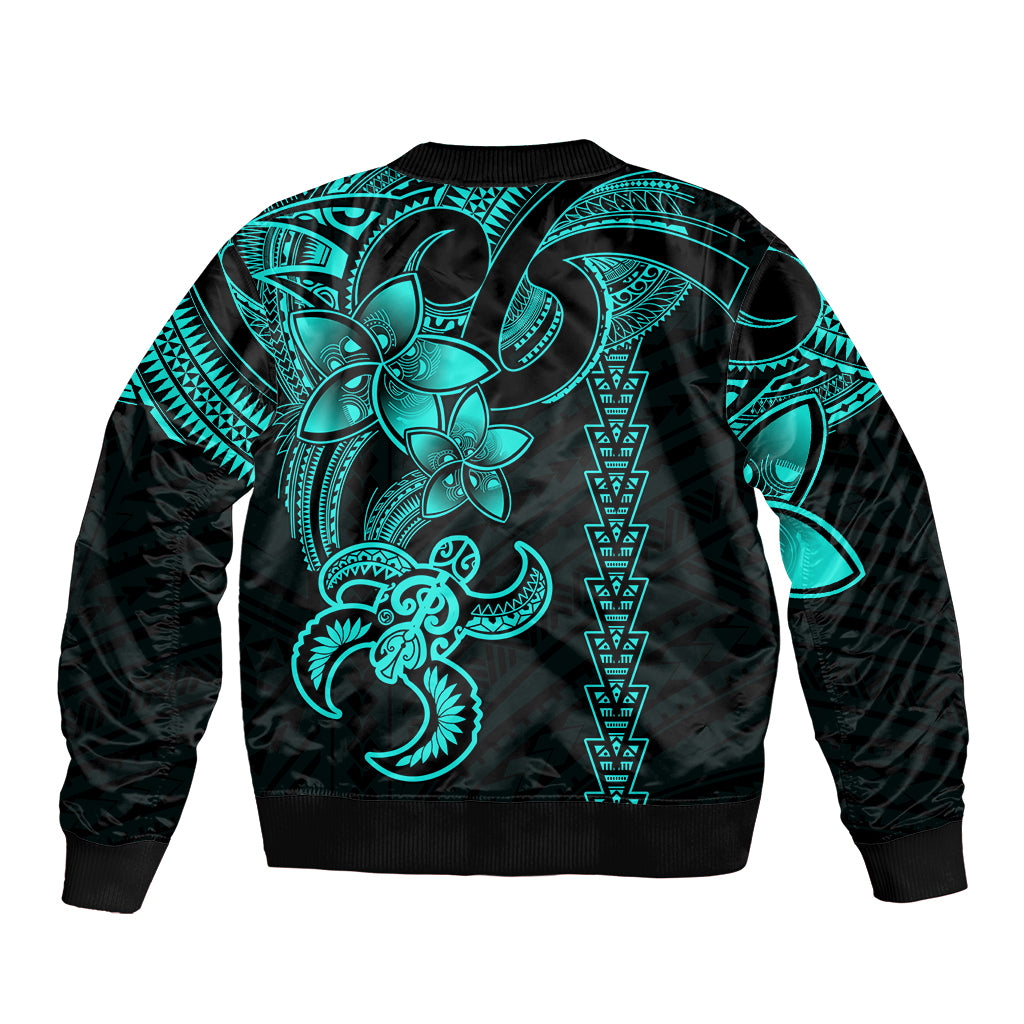 Hawaiian Tribal Bomber Jacket Polynesian Kakau Turtle - Aqua LT9 - Wonder Print Shop