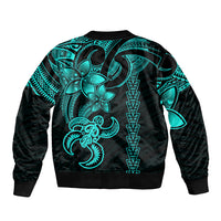 Hawaiian Tribal Bomber Jacket Polynesian Kakau Turtle - Aqua LT9 - Wonder Print Shop