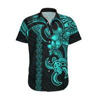 Hawaiian Tribal Hawaiian Shirt Polynesian Kakau Turtle - Aqua - Wonder Print Shop