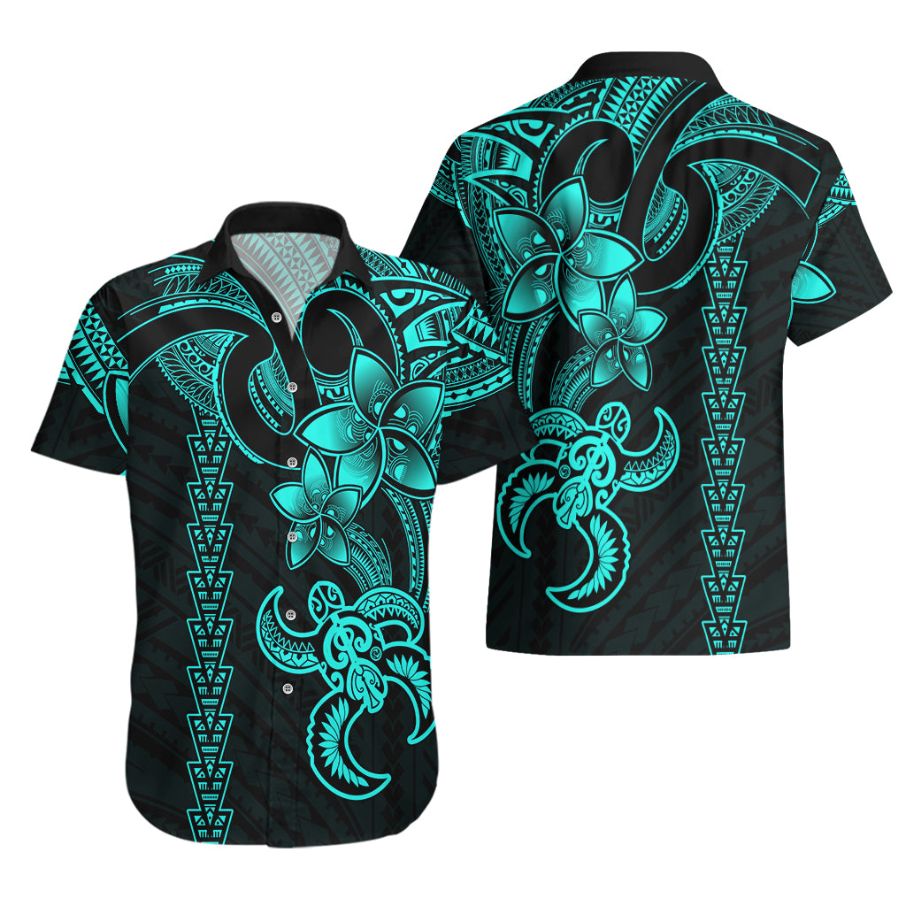 Hawaiian Tribal Hawaiian Shirt Polynesian Kakau Turtle - Aqua - Wonder Print Shop