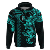 Hawaiian Tribal Hoodie Polynesian Kakau Turtle - Aqua - Wonder Print Shop