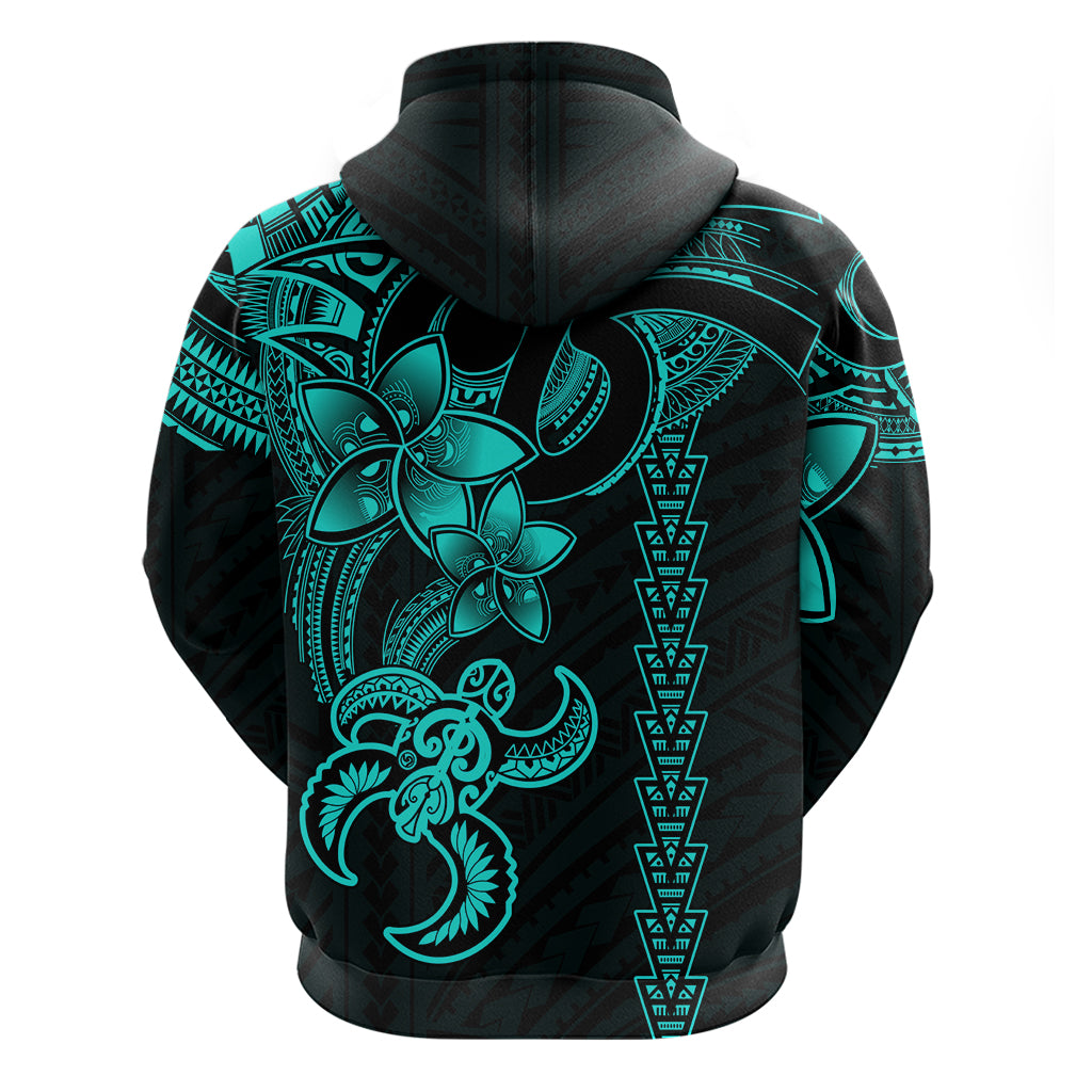 Hawaiian Tribal Hoodie Polynesian Kakau Turtle - Aqua - Wonder Print Shop