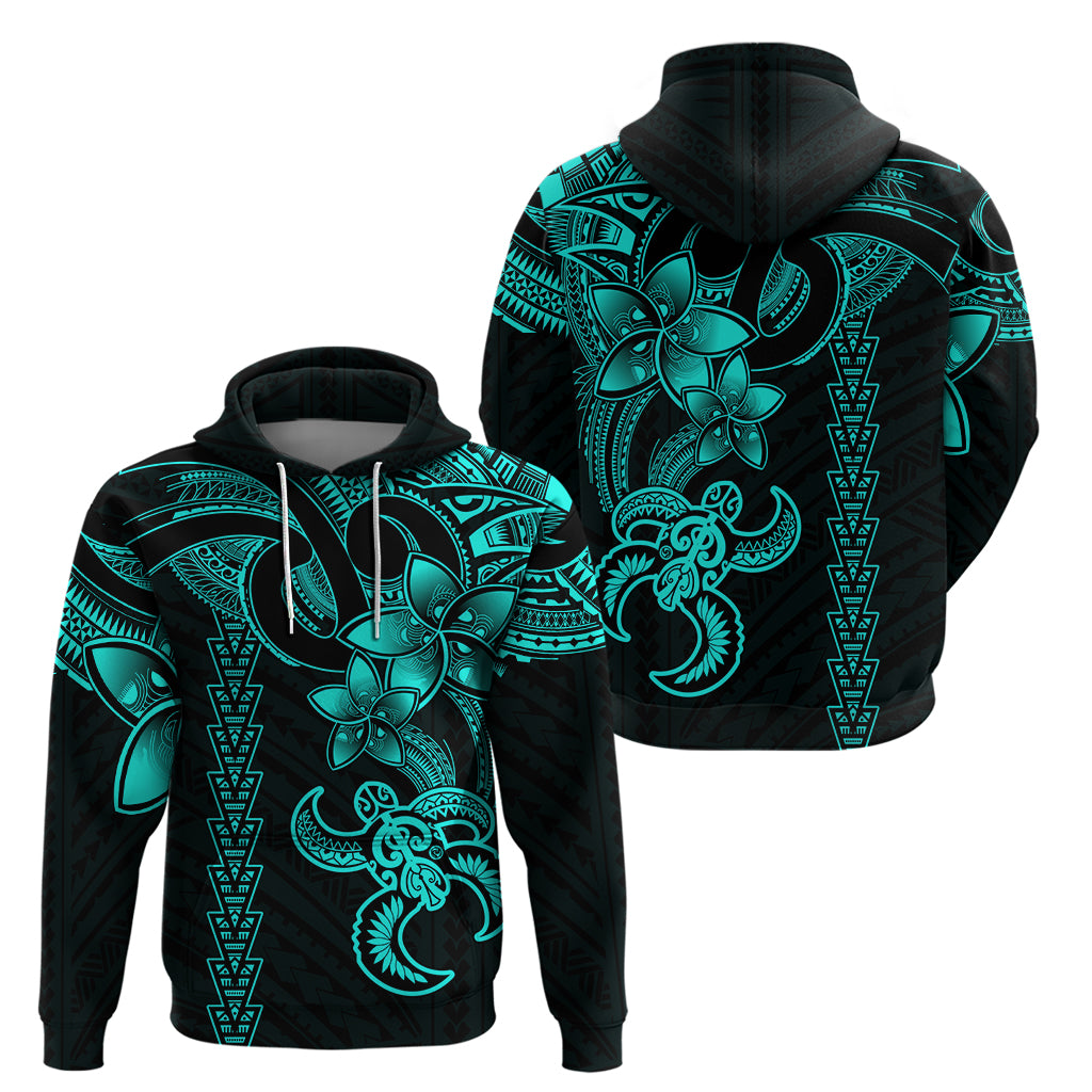 Hawaiian Tribal Hoodie Polynesian Kakau Turtle - Aqua - Wonder Print Shop