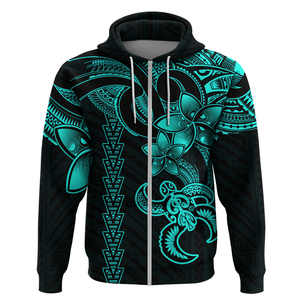 Hawaiian Tribal Hoodie Polynesian Kakau Turtle - Aqua - Wonder Print Shop